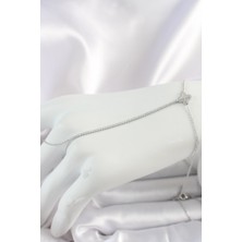 Nehir Pirinç Gümüş Renk Su Yolu Zirkon Taşlı Işlemeli Yonca Model Kadın Şahmeran