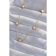 Nehir 316L Çelik Gold Renk Minimal Beyaz Sedefli Yonca Kolye