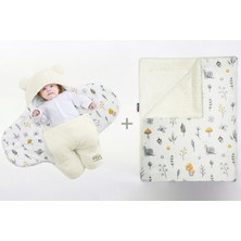 0-4 Ay Bebek Dış Kundak ve Battaniye Seti Wellsoft Ekru Beyaz (Mantar Desenli)