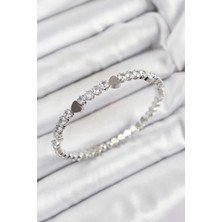 Nehir Pirinç Zirkon Taşlı Kalp Model Gümüş Renk Yaylı Kadın Bileklik