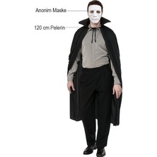 Butik Siyah Renk Yakalı 120 cm Pelerin ve Beyaz Anonim Maske