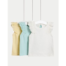 Marks & Spencer 3'lü Saf Pamuklu Fırfırlı Kollu Üst (0-3 Yaş)