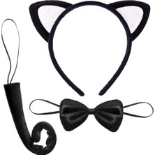 Butik Bfs Sevimli Kedi Kostüm Seti Kulak Papyon Kuyruk Beyaz Renk