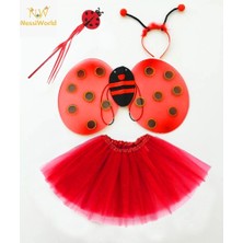 Butik Bfs Kırmızı Uğur Böceği Ateş Böceği Kostüm Seti - (Tütü, Kanat, Taç, Asa)
