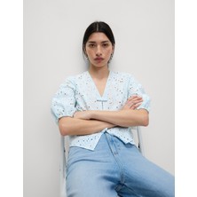 Marks & Spencer Saf Pamuklu Çiçek Desenli Fiyonk Detaylı Bluz