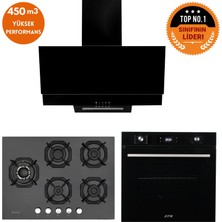 Eminçelik ve Afm Tech Markalı / Luxo 5 Gözlü 1'wok Siyah Ankastre Set ( 22 385 + FM7700 + FM3250 )