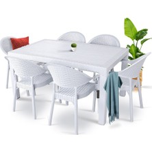 Noble Desing Rattan Masa Takımı 6 Kişilik Bambu Sandalye Seti Bahçe Balkon Teras Takımı 90X150 Camsız Masa