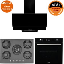 Eminçelik ve Afm Tech Markalı / Mas 5 Gözlü 1'wok Siyah Ankastre Set ( 22 385 + FM7700 + FM3250 )