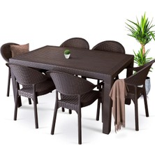 Noble Desing Rattan Masa Takımı 6 Kişilik Bambu Sandalye Seti Bahçe Balkon Teras Takımı 90X150 Camsız Masa