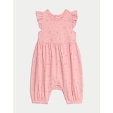 Marks & Spencer Saf Pamuklu Çiçek Desenli Volanlı Tulum (0–3 Yaş)