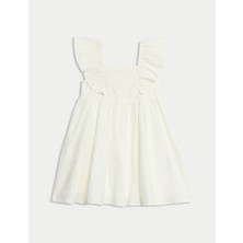 Marks & Spencer Saf Pamuklu Işlemeli Elbise (2–10 Yaş)