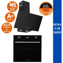 Ferre ve Afm Tech Markalı Fethy- F-28 Sessiz Turbolu 2'li  Siyah Cam Ankastre Set (D086-SA +FM7700)