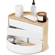 Hepta Collection Umbra Moona Döner Çekmeceli 3 Katlı Takı ve Aksesuar Düzenleyici, Beyaz/doğal