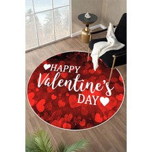 Pelura Halı Happy Valentine's Day Sevgililer Günü Özel Tasarım Yuvarlak Dijital Baskı Halı