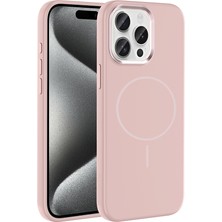Akare iPhone 15 Pro Max Kılıf M-Safe Şarj Özellikli Metal Kamera Çerçeveli Zore Edi Silikon Kapak - Rose G