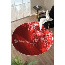 Pelura Halı Valentine's Day Sevgililer Günü Özel Dijital Baskılı Kaymaz Taban Yuvarlak Halı