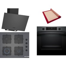 Bosch Gri 3 Lü Ankastre Set 485 ( HUA736EG0T - POP6C9P31O - DWK64PJ70T ) - Buhar Destekli - Fırın Matı ile