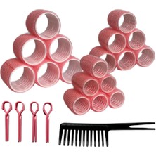 Hepta Collection 1237 Pembe - 37 Parça Saç Bigudisi Seti - Tüm Saç Tipleri Için Saç Kıvırıcıları, 3 Boy, Klips, Tarak