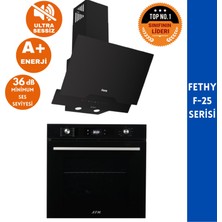Ferre ve Afm Tech Markalı Fethy- F-25 Sessiz Turbolu 2'li  Siyah Cam Ankastre Set (D063-SA +FM7700)