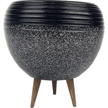 Hepta Collection Bitkitasarımı Ev Dekorasyon Siyah Granit Küp Saksı Saksılık Salon Çiçeklik Büyük Boy 3 Ayaklı