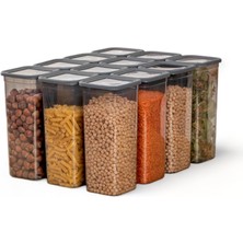 Hepta Collection 12'li 1300ML. Sızdırmaz Vakumlu Kapaklı Kare Erzak Saklama Kabı. 1300ML Kare Erzak Saklama Kabı Antr