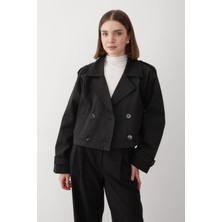 Jaste Kadın Kruvaze Yaka Cepli Trençkot SİYAH