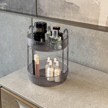 Hepta Collection 2 Katlı Makyaj Organizeri Kozmetik Aksesuar Düzenleyici Kozmetik Vitrini Yuvarlak (Duman Gri)