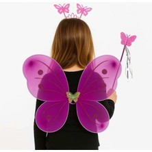 MiraLive Fuşya Kelebek Kız Seti – 50 cm Kelebek Kanadı, Taç ve Asa
