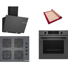 Bosch Gri 3 Lü Ankastre Set 493 ( HUA717BN0T - POP6C9P31O - DWK66PJ70T ) - Buhar Destekli - Pişirme Matı ile
