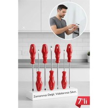 MiraLive 7'li Profesyonel Tornavida Seti | Ergonomik Kırmızı Saplı | Düz ve Yıldız Uçlar | Cr-V