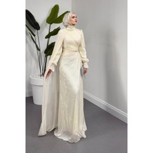 Merven Akyüz Lunara Taşlı Janjan Kumaş Abiye Ekru