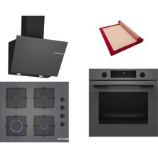 Bosch Gri 3 Lü Ankastre Set 498 ( HUA736EN0T - POP6C9P31O - DWK66PJ70T ) - Buhar Destekli - Pişirme Matı ile