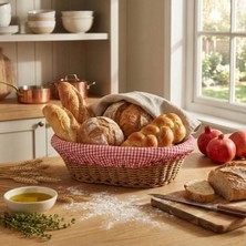 MiraLive Oval Renkli Bezli Ip Hasır Ekmek Sepeti