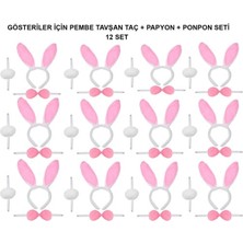 MiraLive Pembe Tavşan Kostüm Seti – Taç, Papyon, Ponpon (12’li Paket)