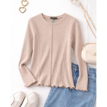 Cuties Kız Çocuk Kaşkorse Uzun Kollu Bej Bluz %95 Pamuk Esnek Kumaş Bej