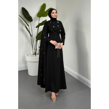 Merven Akyüz Elysia Pelerinli Taşlı Abiye Siyah