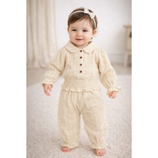 Baby Hola Müslin Kız Bebek Gipe Detaylı Bluz ve Fırfırlı Pantolon Ikili Set Babyhola 2012