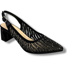 Desire Shoes Desire 343-26 Saten Simli Taşlı Kısa Kalın Topuk Kadın Abiye Ayakkabı 6,5cm