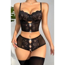Aria's Closet Arias Closet Özel Bölgesi Açık Siyah Dantelli Fantezi Büstiyer Takım
