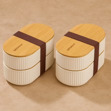 Sb Shopping 2'li 1000ML Ahşap Kapaklı Lunch Box Set Bambu Diyet Yemek Kabı Saklama Kutusu Öğle Yemeği Kutusu