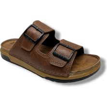 Enova M253-0202-26 Deri Anatomik Soft Çift Bant Erkek Terlik