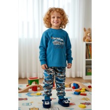 Aydoğan Erkek Çocuk Kadife Polar Desenli Pijama Takımı 1669 PETROL01