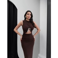 Esra Helvacı Pencere Detay Aksesuarlı Uzun Elbise