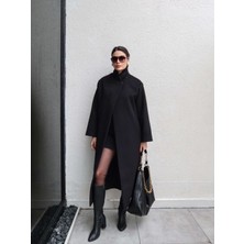 Esra Helvacı Dik Yaka Tek Düğmeli Kaşe Kaban