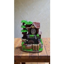 Genel Su Değirmeni Fıçı Çatılı Köy Evi Dekoratif LED Işıklı Şelale Biblo Hediyelik Doğa Temalı Obje