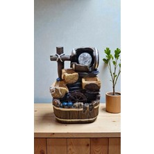 Genel Su Değirmeni Odun Ahşap Figürlü Fıçı Dekoratif LED Işıklı Şelale Motifli Hediyelik Doğa Temalı