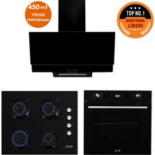 Afm Tech Home Dizayn Ince 8 Prog. Turbolu Dijital Siyah Cam Ankastre  Set (FM7700+ FM2200 + FM3250)