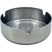 Bıyıklı Tobacco Paslanmaz Çelik Yuvarlak Metal Küllük - Lüks Fırçalanmış Tasarım 8 cm
