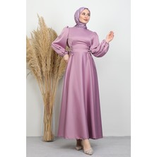 Yandan Bağcıklı Kloş Elbise Açık Lila