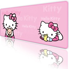 Hamiki Hello Kitty Oyun Gaming Klavye Mouse Pad Pembe Kauçuk Kaymaz Taban Kenarları Dikişli 70x30 cm